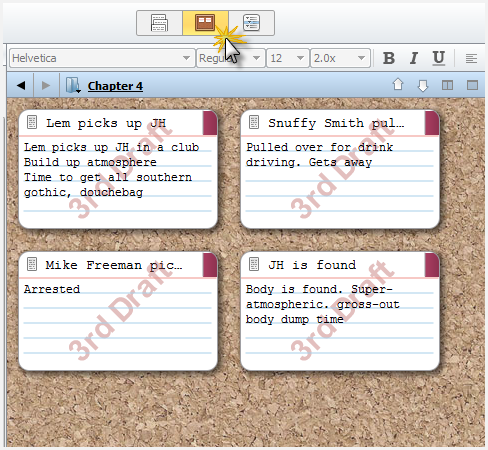 scriv6 scrivener corkboard layout of a chapter